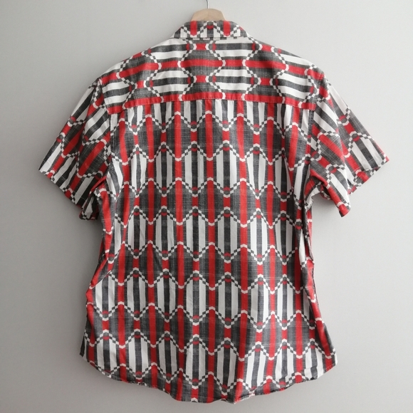 Wildfang Woman's Essential Short Sleeve Button Up Red Gray White Geometric XL - Picture 10 of 16